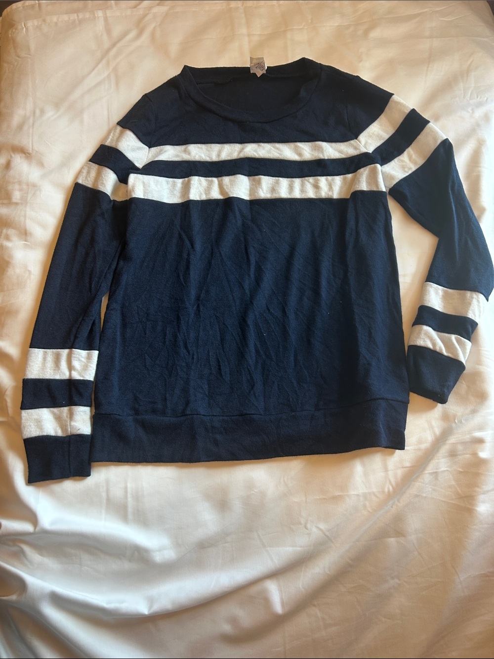 Sew In Love Navy and White Striped Crewneck Sweater